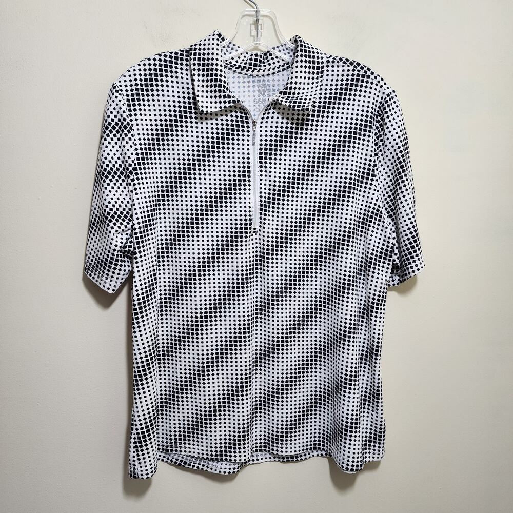 GG Blue luxe sport half zip short sleeve golf polo square dots woman's‎ size XL